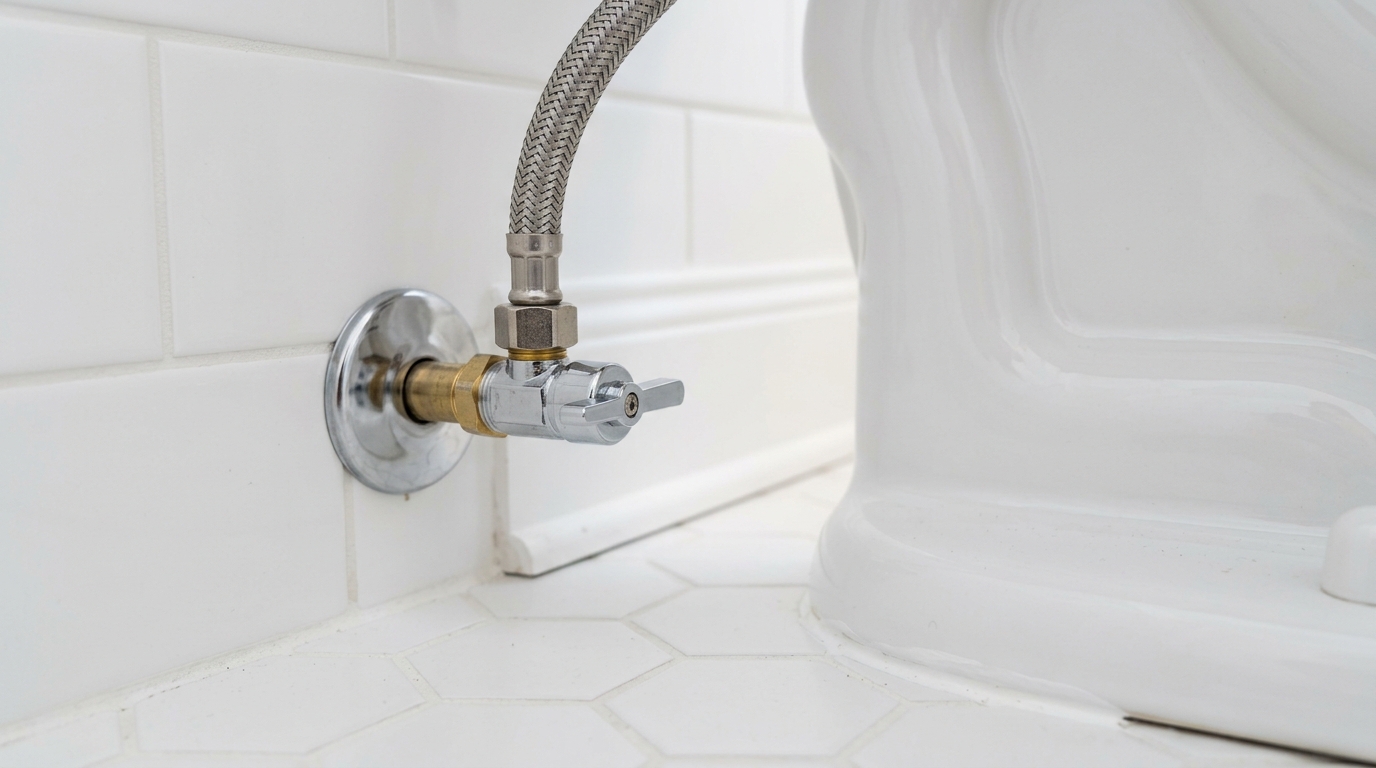 Stainless steel braided toilet water supply line and chrome shutoff valve in Botsford, CT - CT Toilet Repair Co.